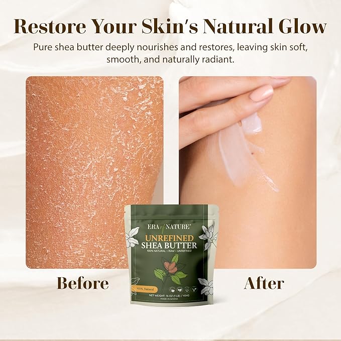 era of nature Organic Unrefined Raw African Ivory White Shea Butter 16oz - Moisturizing Raw Shea Butter Bar for Skin & Hair, DIY Lip Balm Base, Cream, Soap & Lotion Making Supplies Kit, Skincare-VivaGrace Women