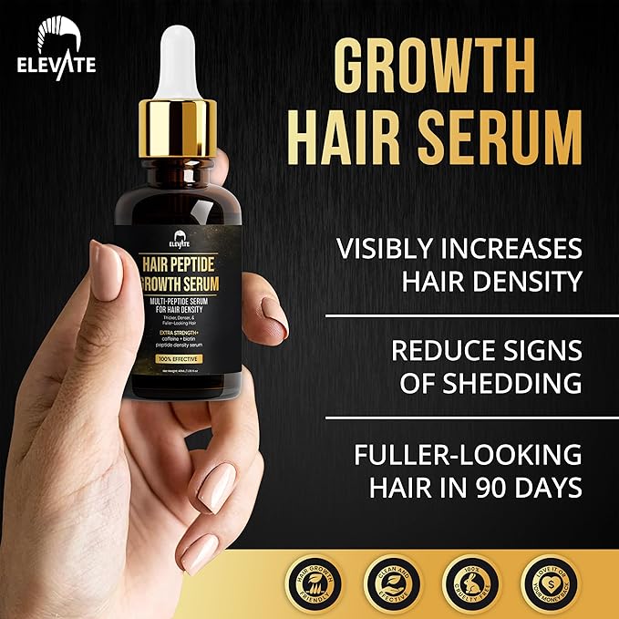 Elevate Multi-Peptide Hair Growth Serum Caffeine + Biotin Peptide Density for Fuller Thicker Visibly Longer Natural Hair Regrowth – Vegan Safe & Gentle Scalp Serum Formula Treatment for Thinning Loss-VivaGrace Women