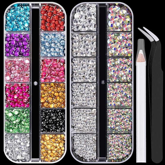 Flat Back Rhinestone Kits Colorful Rhinestones+Crystal AB&Transparent White Gems With Picker Pencil And Tweezer For Home DIY And Professional Nail Art-VivaGrace Women