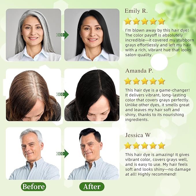 Black Hair Dye Shampoo 3 in 1 for Gray Hair Coverage Argan nut Natural Shampoo Black Hair Dye for Women & Men/Ammonia-Free 500ml-VivaGrace Women