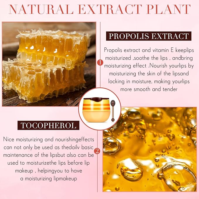 12 Pcs Bee Lip Balm Honey Pot with Brush Propolis Lip Mask Overnight, Moisturizing Hydrating Lip Sleeping Mask Prevention Dry and Cracked(Honey+Strawberry)-VivaGrace Women