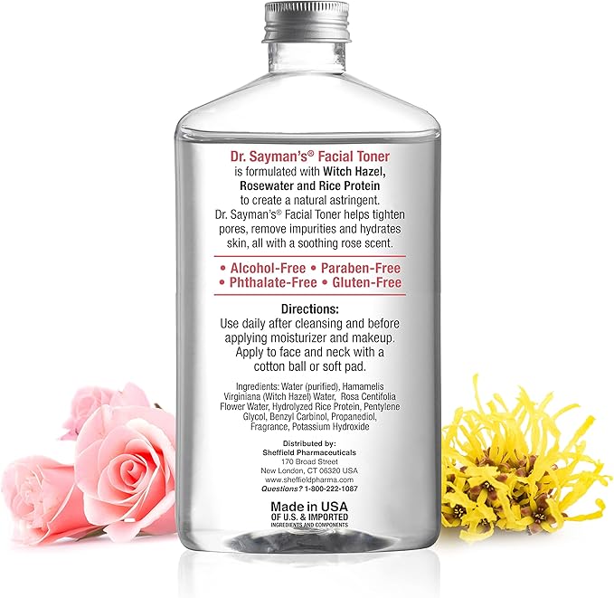 Dr. Saymans Alcohol-Free Facial Toner with Witch Hazel, Rosewater & Rice Protein, Removes Impurities & Hydrates Your Face, 9 oz-VivaGrace Women