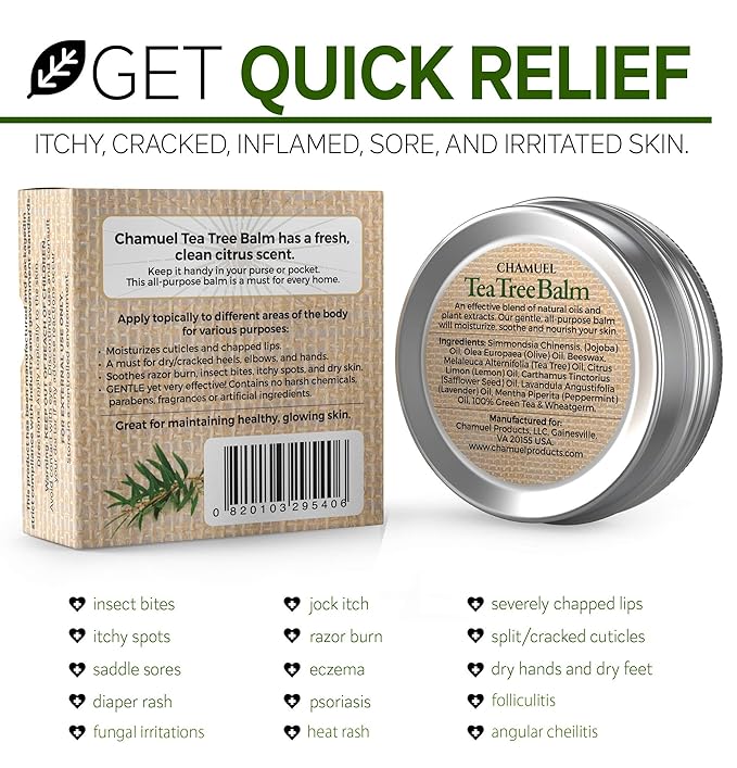 Tea Tree Oil Balm -100% All Natural | Great Cream for Soothing Irritations like Rashes, Insect Bites, Folliculitis, Acne, Itches, Dry Heels, Cuticles, Saddle Sores and more!-VivaGrace Women