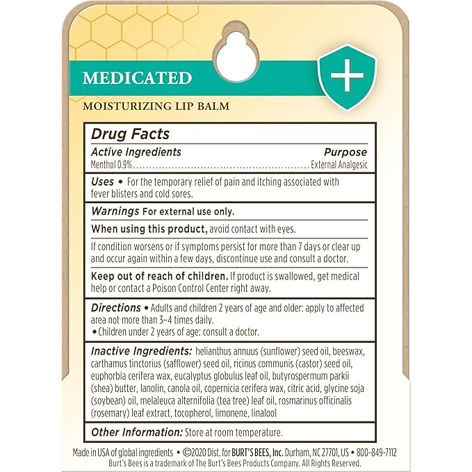 Burt's Bees Cold Sore Treatment and Medicated Lip Balm, College Back to School Dorm Essentials, With Menthol and Eucalyptus Oil, Natural Origin Skincare, 2 Tubes, 0.07 oz./0.15 oz.-VivaGrace Women