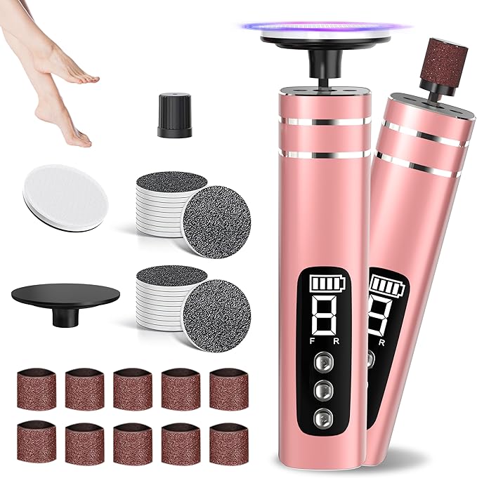 2 in 1 Electric Foot Callus Remover,9 Adjustable Speeds Rechargeable Electric Dead Skin Sander Pedicure Tools with Sandpaper Disk and Nail Drill Bits,Grinding Heads for Women&Men-VivaGrace Women