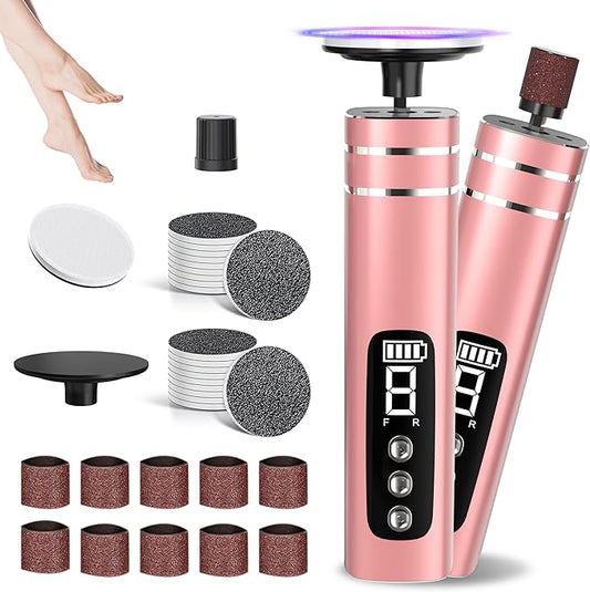2 in 1 Electric Foot Callus Remover,9 Adjustable Speeds Rechargeable Electric Dead Skin Sander Pedicure Tools with Sandpaper Disk and Nail Drill Bits,Grinding Heads for Women&Men-VivaGrace Women