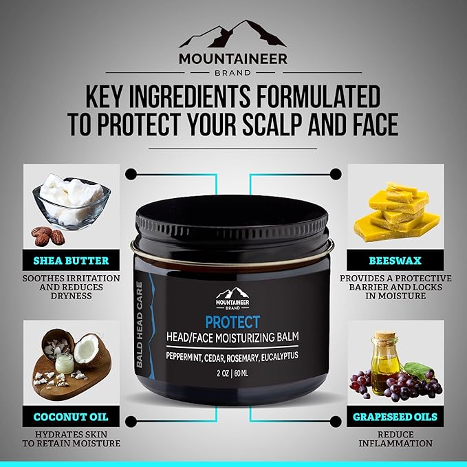 Mountaineer Brand All Natural Bald Head Moisturizer and After Shave Balm | Bald Head Care for Men | Non-Greasy Scalp and Face Lotion | Refreshing Natural Scent | Made in USA | Protect 2oz-VivaGrace Women