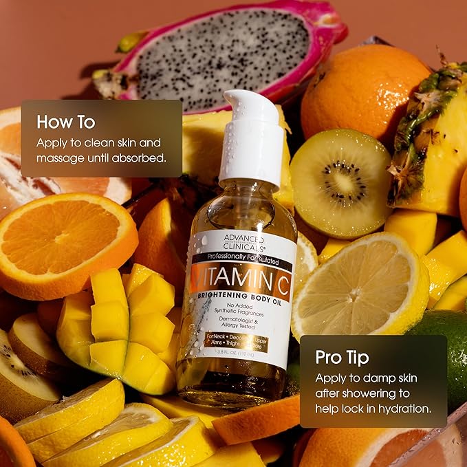 Advanced Clinicals Vitamin C illuminating Body Oil For Women & Men |Vitamin C Oil Skin Care Body Moisturizer With Vitamin E + Botanicals To Help Improve Appearance Of Dark Spots + Dry Skin, 3.8 Fl Oz-VivaGrace Women