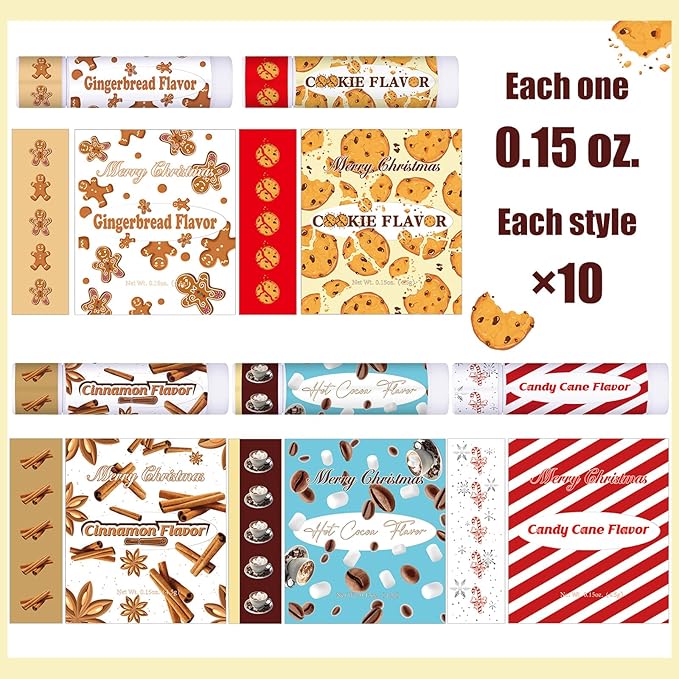50 Pcs Christmas Lip Balms Gifts Bulk Cane Hot Cocoa Cookie Cinnamon Gingerbread 5 Assorted Flavor Holiday Party Treat Goodie Bags Stuffers Small Gifts for Friends Neighbors Colleagues-VivaGrace Women