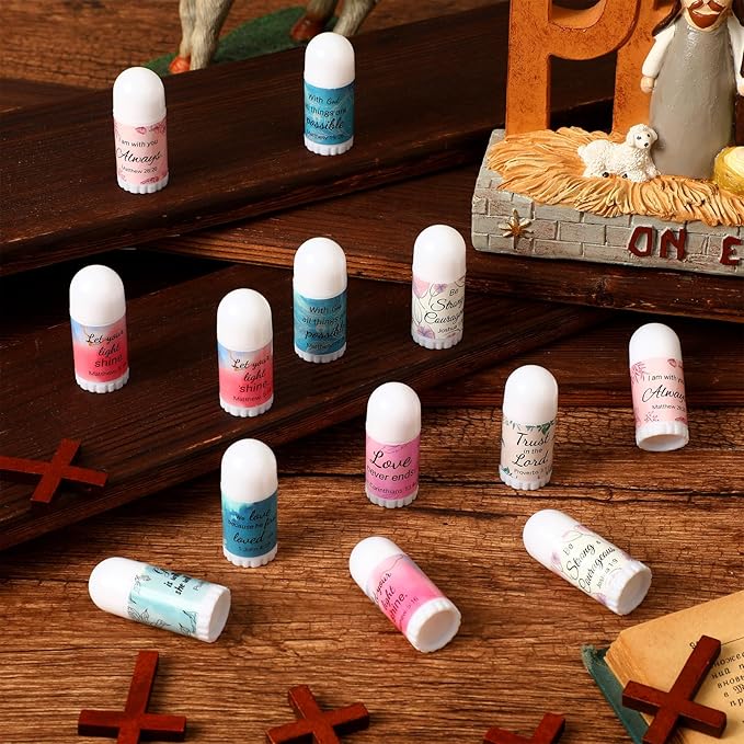 72 Pcs Mini Lip Balm Bulk Gift, 8 Flavors, Christian Themed, Moisturizing for All Skin Types-VivaGrace Women