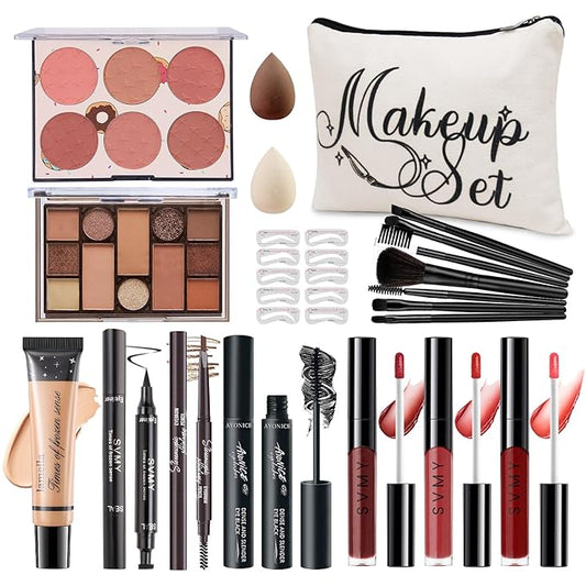 Makeup Kit for Girls Teens, Travel Makeup Kit, Facial Makeup Full Kit, Makeup Present Set for Beginners & Professionals, Cosmetic Bag Include Pigmented Blendable Eyeshadow Palette-VivaGrace Women