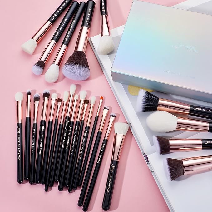 Jessup Brand 25pcs Professional Makeup Brush Set Beauty Cosmetic Foundation Powder Blusher Eyeshadow Blending Natural-Synthetic Hair Brushes Set (Black/Rose Gold)-VivaGrace Women