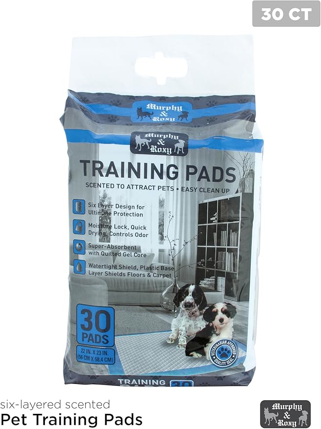 MR30 Murphy & Roxy Pet's Super Absorbent, Six-Layer, Scented Training Pads (30 Pack), Blue-VivaGrace Women