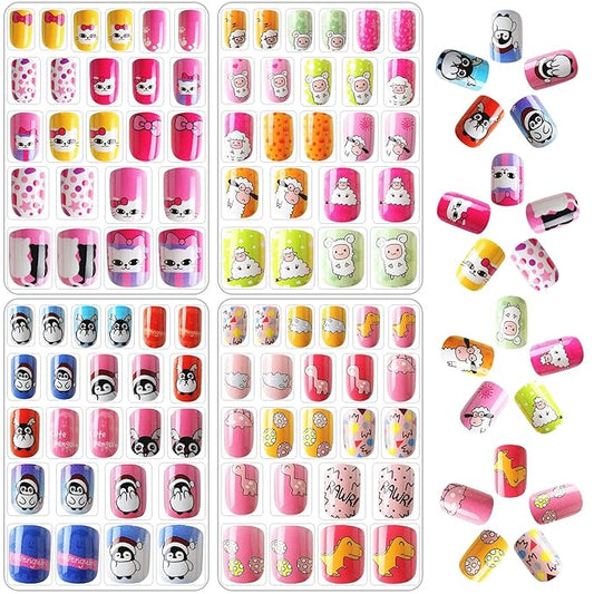 JANYUN 96 Pcs Kids False Nails - Full Cover Short False Nails Lovely Gift for Children