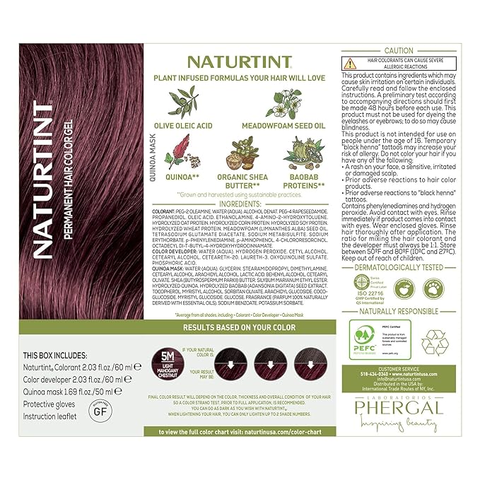 Naturtint 5M Light Mahogany Chestnut Permanent Hair Color (Pack of 6), Ammonia Free, Vegan, Cruelty Free, up to 100% Gray Coverage, Long Lasting Results (Packaging may vary)-VivaGrace Women
