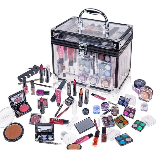 SHANY Carry All Trunk Makeup Train Case with Re-usable Aluminum Makeup Storage Case. Non Toxic Color Make up Set with Eye palettes, Blushes,Makeup Powders, Manicure, Pedicure and Makeup Brushes.-VivaGrace Women