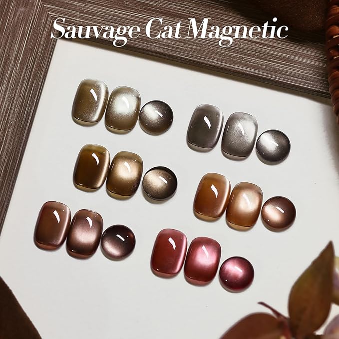 BORN PRETTY Magnetic Gel Nail Polish Water Light Cat Magnetic Eye Gel Brown SaU Vage Jelly Glass Crystal Magnetic Gel Polish Glitter Shimmer Auroras Magnetic Gel Nail Art Manicure Kit 6PCS-VivaGrace Women