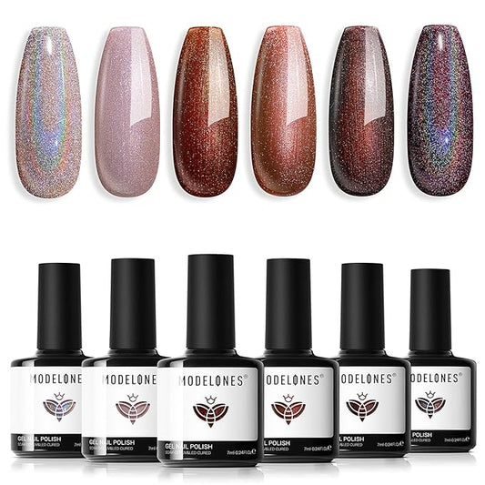 modelones Chameleon Gel Nail Polish Set, 6 Colors Fall Gel Polish Kit Nude Brown Glitter Shimmer Soak Off LED Nail Lamp Gel Nail Kit Home Gift DIY Salon For Women Girl-VivaGrace Women
