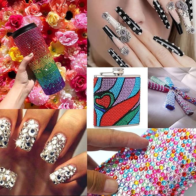 Flat Back Rhinestone Kits Colorful Rhinestones+Transparent White Gems With Quick Dry Makeup Glue+Picker Pencil+Tweezer For Nail Art And Face Make-up-VivaGrace Women