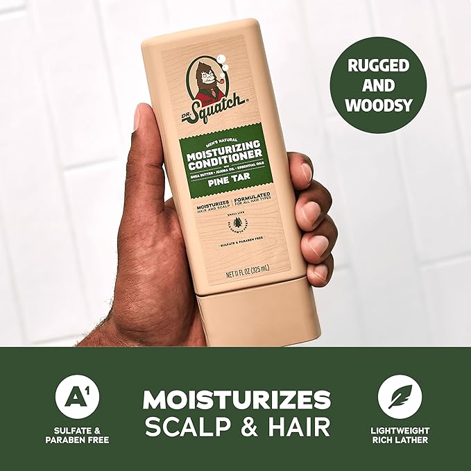 Dr. Squatch Natural Hair Bundle for Men - Healthy, Full Looking Hair - Pine Tar Shampoo (11 fl oz), Pine Tar Conditioner (11 fl oz)-VivaGrace Women