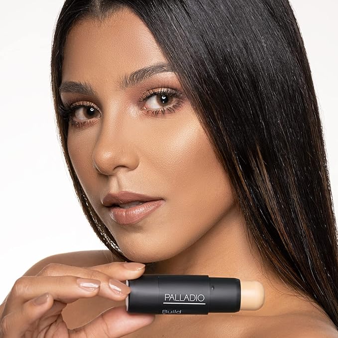Palladio BUILD & BLEND Foundation Stick, Medium Coverage Buildable Contour Stick for Face, Ultra Blendable Creamy Formula for a Natural Shine Free Finish, Professional Makeup, 0.25 Ounce (Almond)-VivaGrace Women