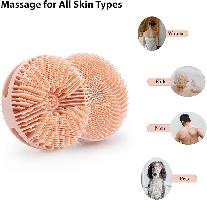 2 PC Silicone Exfoliating Body Scrubber, Silicone Body Shampoo Brush, Soft Silicone Loofah for Sensitive Skin, Shower Silicone Hair Scalp Massager, Easy to Clean, Lather Well(Pink&Black)-VivaGrace Women