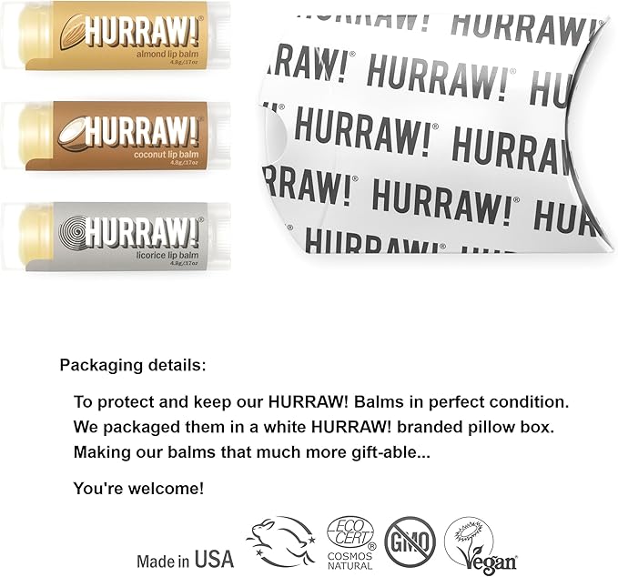Hurraw! Almond, Coconut, Licorice Lip Balms, 3 Pack Bundle: Organic, Certified Vegan, Cruelty and Gluten Free. Non-GMO, 100% Natural. Bee, Shea, Soy & Palm Free. Made in USA-VivaGrace Women