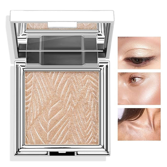 Boobeen Highlighter Makeup Highlighter Powder Palette, Shimmer Illuminator Highlight Contouring Palette Come with Mirror, Long Lasting Glow Defining the Face and Body-VivaGrace Women