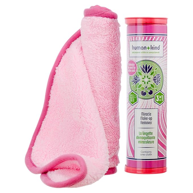Human+Kind Miracle Makeup Remover - Super Soft, Washable Makeup Cleanser Towel and Skin Exfoliator - Sustainable Alternative to Disposable Makeup Wipes - Lasts Up To 1,000 Washes - 1 pc