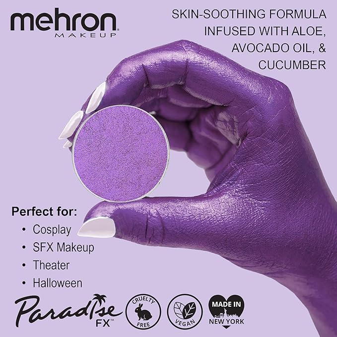 Mehron Makeup Paradise Makeup AQ Refill Size | Stage & Screen, Face & Body Painting, Cosplay, Halloween | Water Activated Face Paint, Body Paint, Cosplay Makeup .25 oz (7 ml) (Metallic Purple)-VivaGrace Women