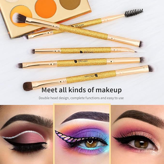 DUcare Eyeshadow Brushes Set Duo End Eye Makeup Brushes Professional Eyeshadow Brush set 5Pcs Travel Concealer Eyebrow Eyelash Eye Liners Blending-VivaGrace Women