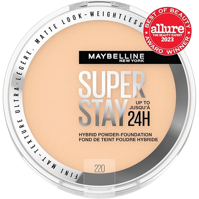 Maybelline Super Stay Up to 24HR Hybrid Powder-Foundation, Medium-to-Full Coverage Makeup, Matte Finish, 220, 1 Count-VivaGrace Women