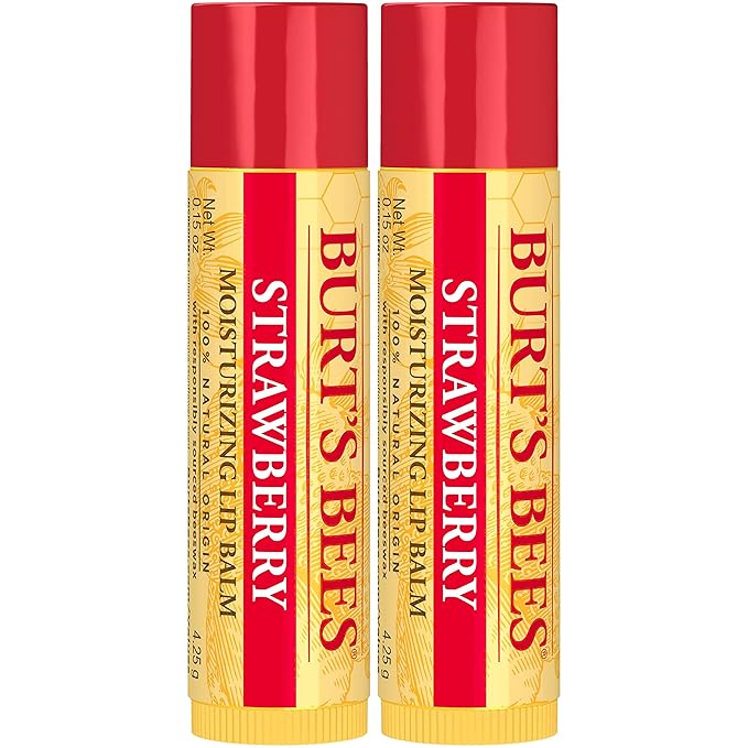 Burt's Bees Lip Balm Mothers Day Gifts for Mom - Strawberry, Lip Moisturizer With Responsibly Sourced Beeswax, Tint-Free, Natural Origin Conditioning Lip Treatment, 2 Tubes, 0.15 oz.-VivaGrace Women