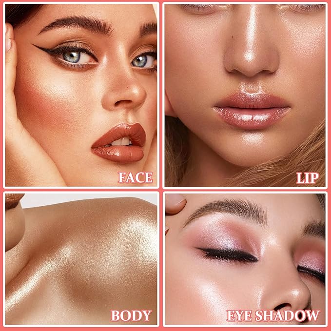 3PCS Polvo De Hadas Highlighter Glitter Stick Body Glitter Shimmer Face Brightening Highlighter Contour Powder Makeup Stick Face Fairy Glitter Highlighter Makeup-White,Pink,Golden brown-VivaGrace Women