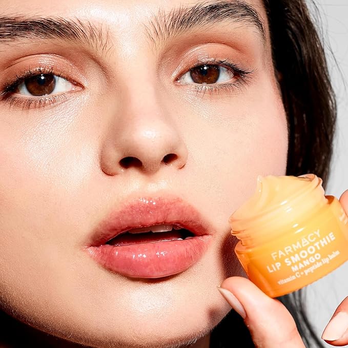 Farmacy Peptide Lip Balm - Lip Smoothie Hydrating Lip Balm with Vitamin C to Visibly Plump + Smooth Lip Lines - Nourishing Lip Treatment with a High-Gloss Finish - Mango (10g)-VivaGrace Women