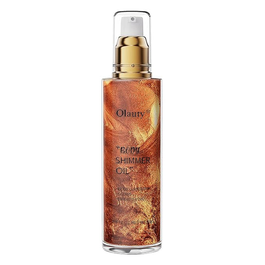 Shimmer Body Oil, Highlighter Makeup Smooth Glitter Glow Liquid Foundation for Face & Body,Liquid Illuminator Body Shimmer Lotion for Women (3# Bronze Gold)-VivaGrace Women