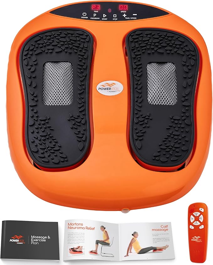 Power Legs Electric Foot Massager Machine with Remote Control, Adjustable Speed, Vibration - Calf Massager - Feet Massager for Neuropathy Pain Relief, Plantar Fasciitis, Leg Blood Circulation (Orange)-VivaGrace Women