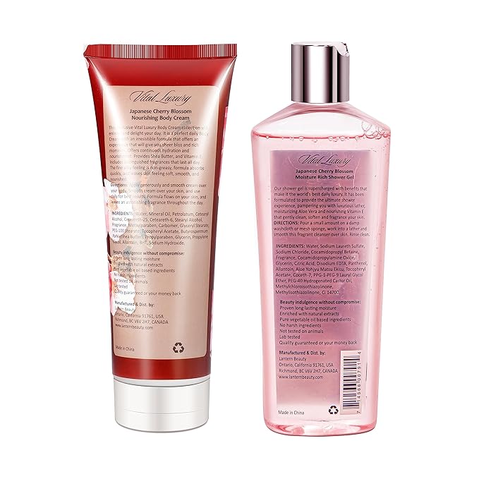 Japanese Cherry Blossom Shower Gel and Body Cream Set - Nourishing and Moisturizing Daily Skincare - 8 fl.oz / 236mL Each, Christmas Gifts for Her and Him (Japanese Cherry Blossom)-VivaGrace Women