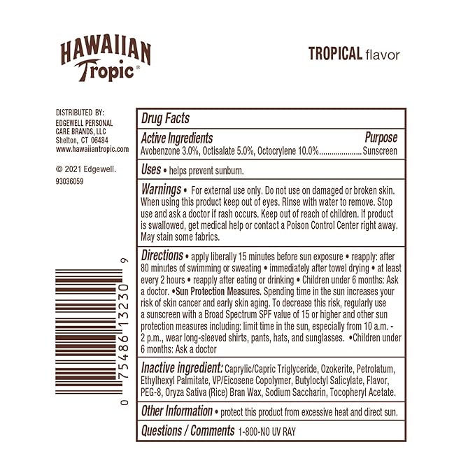 Hawaiian Tropic Tropical Lip Balm SPF 30, 0.14oz | Lip Sunscreen, Lip SPF 30, Lip Sunblock, Oxybenzone Free Sunscreen, Travel Size Sunscreen, Mini Sunscreen, 0.14oz (Pack of 10)-VivaGrace Women