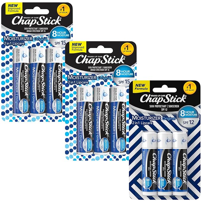 ChapStick Moisturizer 2-in-1 Lipcare 9-Pack (3 SPF 12, 6 SPF 15) – Original Lip Balm with Broad Spectrum SPF, Aloe & Vitamin E, 0.15 Ea-VivaGrace Women
