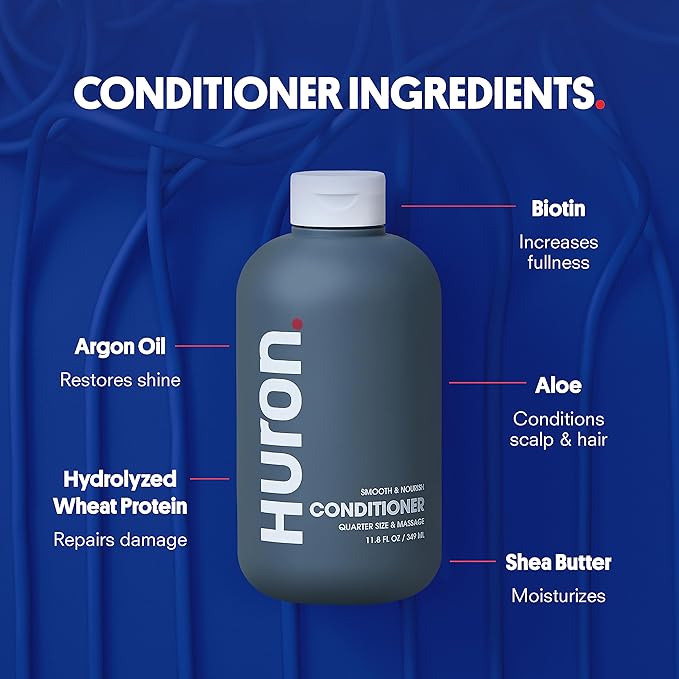 Huron Hair Duo | Nourishing Shampoo & Conditioner Set for Men | Cleanse, Strengthen & Hydrate | Sulfate-Free, Paraben-Free, Vegan | Designed for Daily Use on All Hair Types (2 Pack)-VivaGrace Women