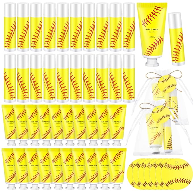 144 Pcs Softball Lip Balm Hand Cream Set Softball Accessories Softball Party Favors Including 36 Softball Lip Balm 36 Moisturizing Hand Cream 36 Bags 36 Softball Cards and Ropes for Kids Gifts-VivaGrace Women