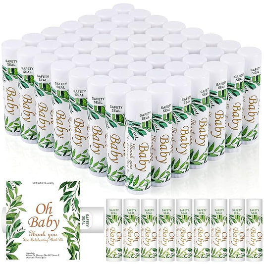 DMSKY 60 Pcs Baby Shower Favors, Lip Balms Bulk Gift for Guests, Boys Girls Games Neutral Gender Reveal Favors, Baby Shower Birthday Party Supplies Basket Gift Stuffers-VivaGrace Women