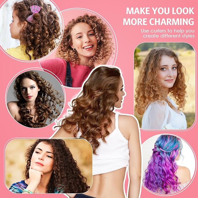 Syhood 30 Pieces Flexible Curling Rods Twist Hair Rollers Soft Foam Rods No Heat and 1 Pcs Steel Rat Tail Comb for Women Long and Short Hair(7 x 0.3 Inch,Pink)