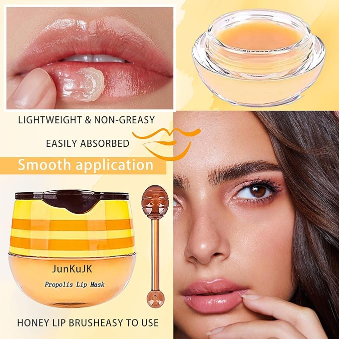3 Pcs Bee Lip Balm Honey Pot with Stick,Moisturizing Lip Mask Overnight,Day and Night Tinted Sleeping Lip Balm,Hydrating Lip Scrubs Exfoliator & Moisturizer-VivaGrace Women