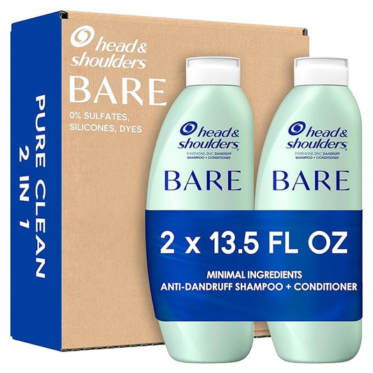 Head & Shoulders BARE 2-in-1 Dandruff Shampoo And Conditioner Twin Pack, Pure Clean, Sulfate-Free, Silicone-Free, Dye-Free, Eco-Friendly Bottles, Safe for All Hair Types, 13.5 Fl Oz Each (Set of 2)-VivaGrace Women