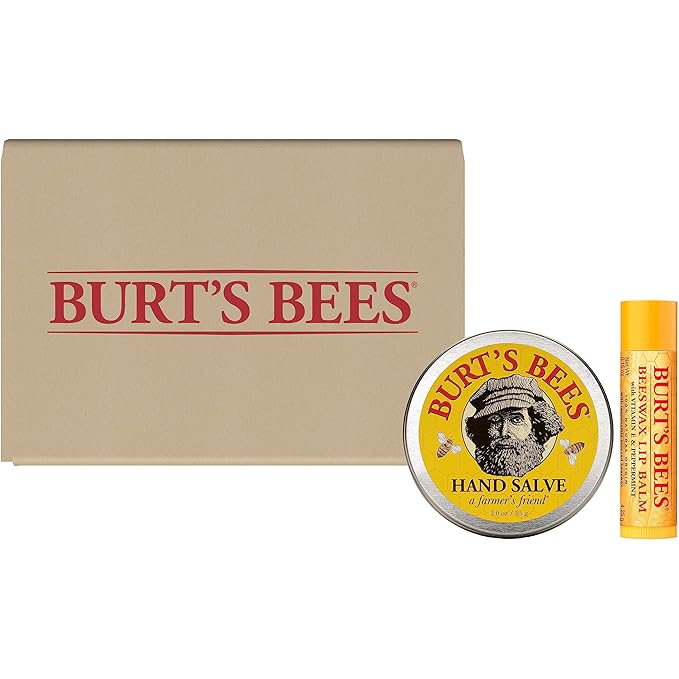 Burt's Bees Hand Salve and Moisturizing Lip Balm for Dry Skin and Chapped Lips, Classic, Natural Origin Skincare, 3 oz./0.15 oz.-VivaGrace Women