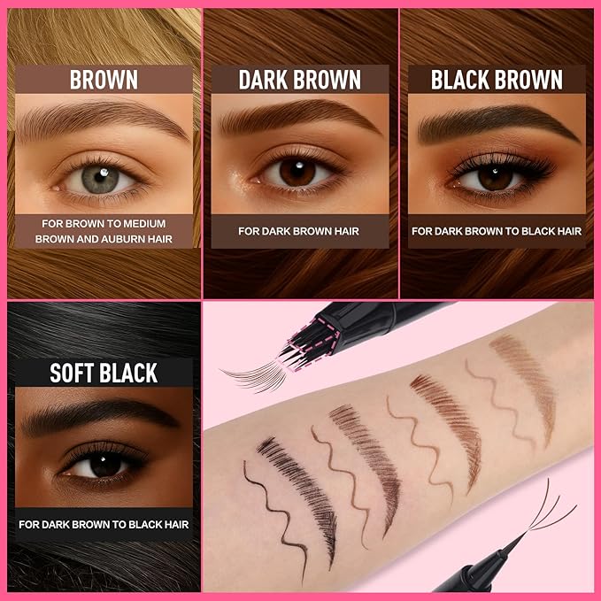 Dual Ended Microblading Eyebrow Pen - 2 in 1 Liquid Eyebrow Pencil with Brow-Fection Angled Brush & Precise Detail Brush-Tip, Shapes & Fills Hair-Like Looking Brows, Lasts All-Day, Brown-VivaGrace Women