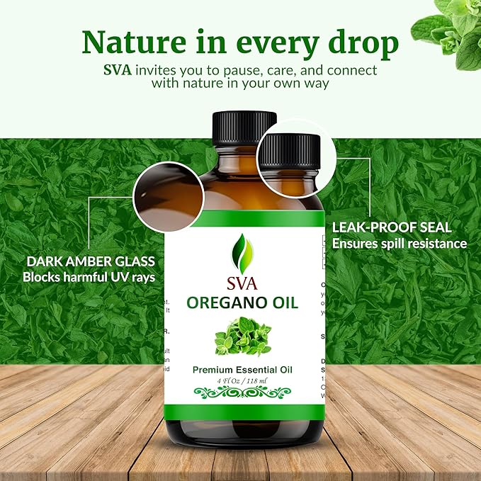 SVA Oregano Essential Oil – 4 Fl Oz – 100% Natural Oregano Oil - for Diffuser, Hair Care, Face, Skin Care, Aromatherapy, Scalp and Body Massage, Soap and Candle Making – with Dropper-VivaGrace Women