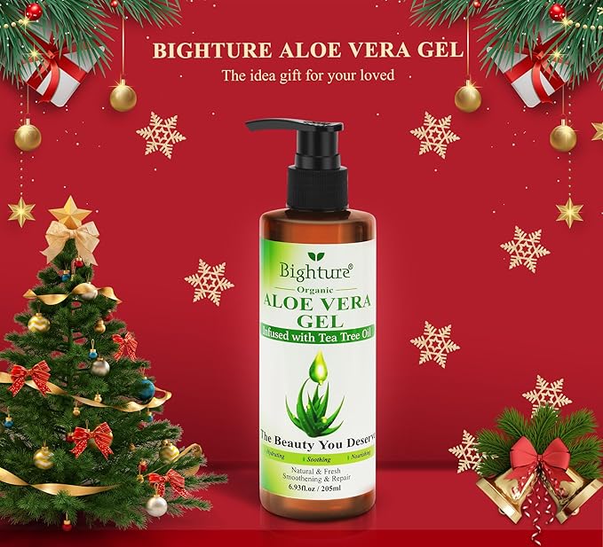 Organic Aloe Vera Gel with Tea Tree Oil for Face & Body, Freshly-cut Aloe Vera Gel Ideal for Skin, Scalp, & Hair Hydration, Calming Moisturizer for Soothing After Sun Care Relief, 6.93 oz-VivaGrace Women